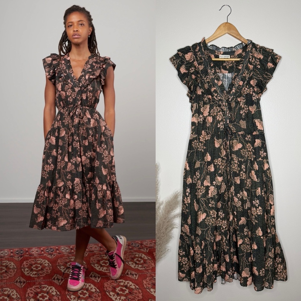 Ulla Johnson | Romina Ruffle Floral Print Dress in Balsam, size 6
